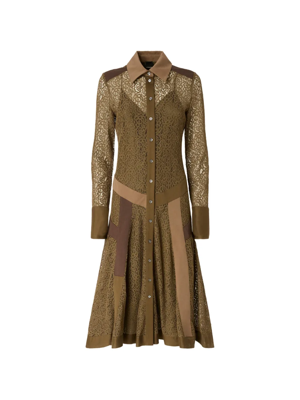 PINKO lace-panelled midi shirt dress - Verde