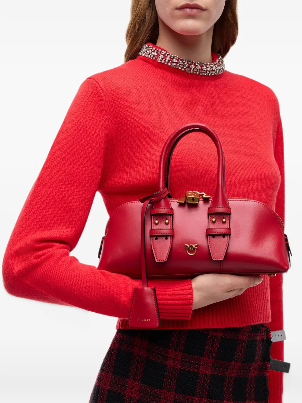 PINKO Leren shopper met gespdetail Rood
