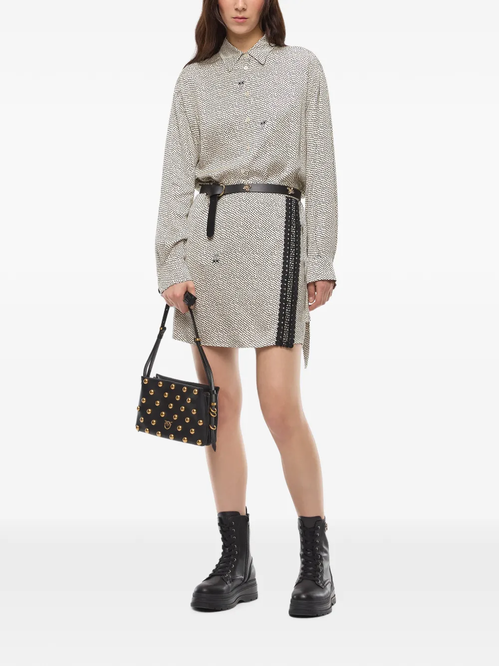 PINKO Blousejurk met stippen en afwerking van kant Beige