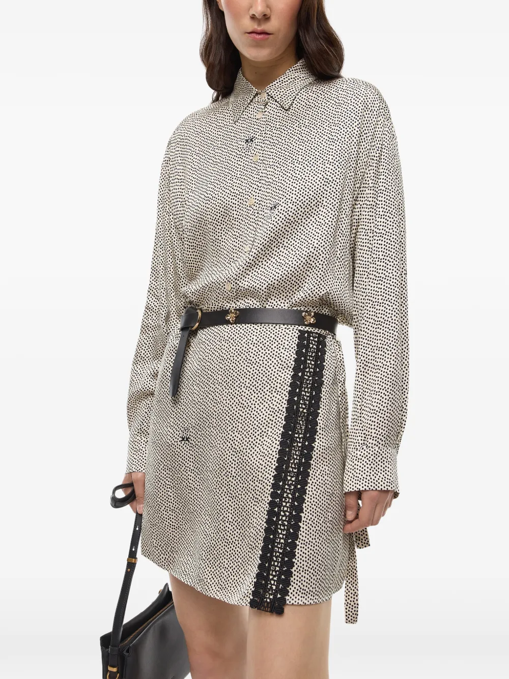 PINKO Blousejurk met stippen en afwerking van kant Beige