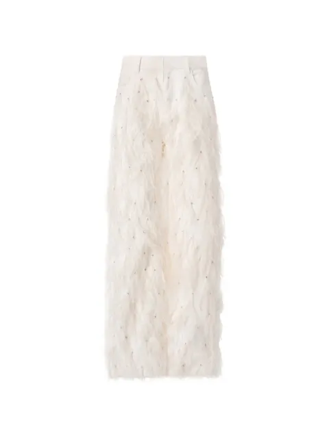 PINKO pantalones con ribete de plumas y detalles de cristal