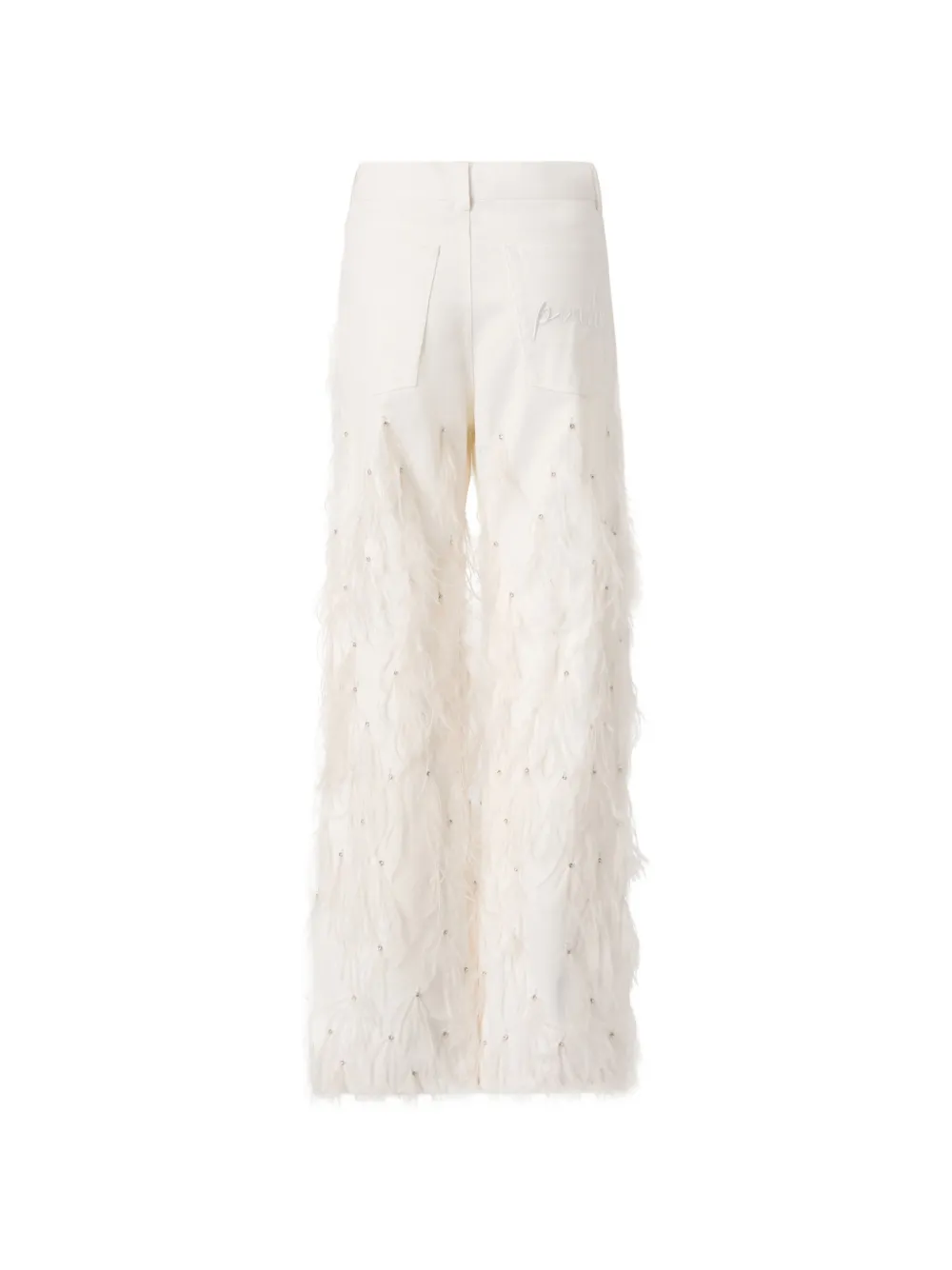 PINKO Broek verfraaid met kristallen en veren afwerking Beige