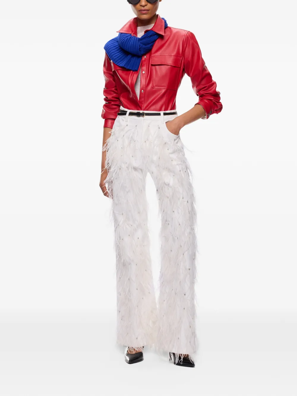 PINKO Broek verfraaid met kristallen en veren afwerking Beige