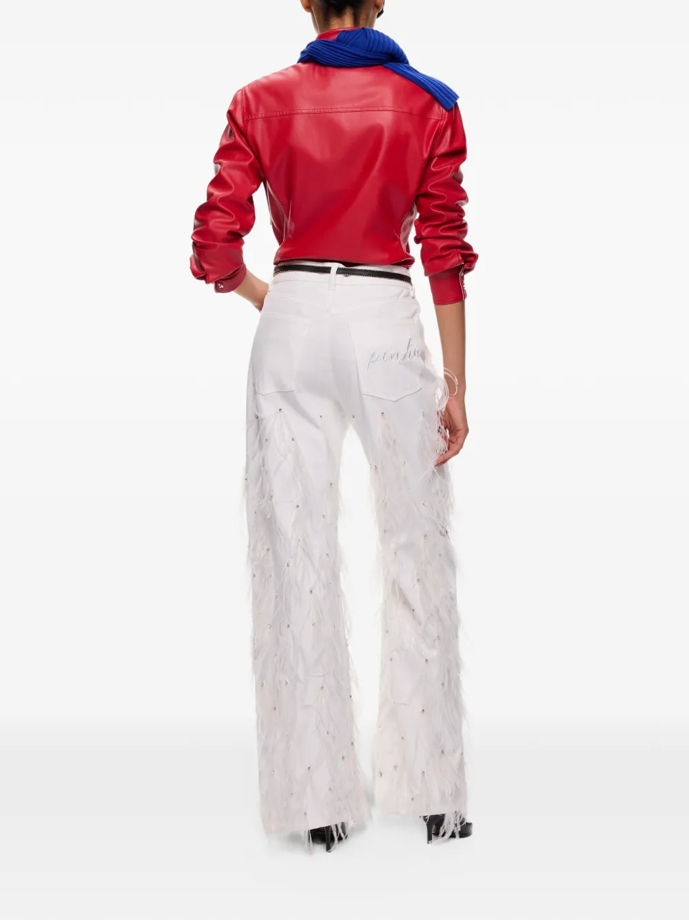 PINKO Broek verfraaid met kristallen en veren afwerking Beige