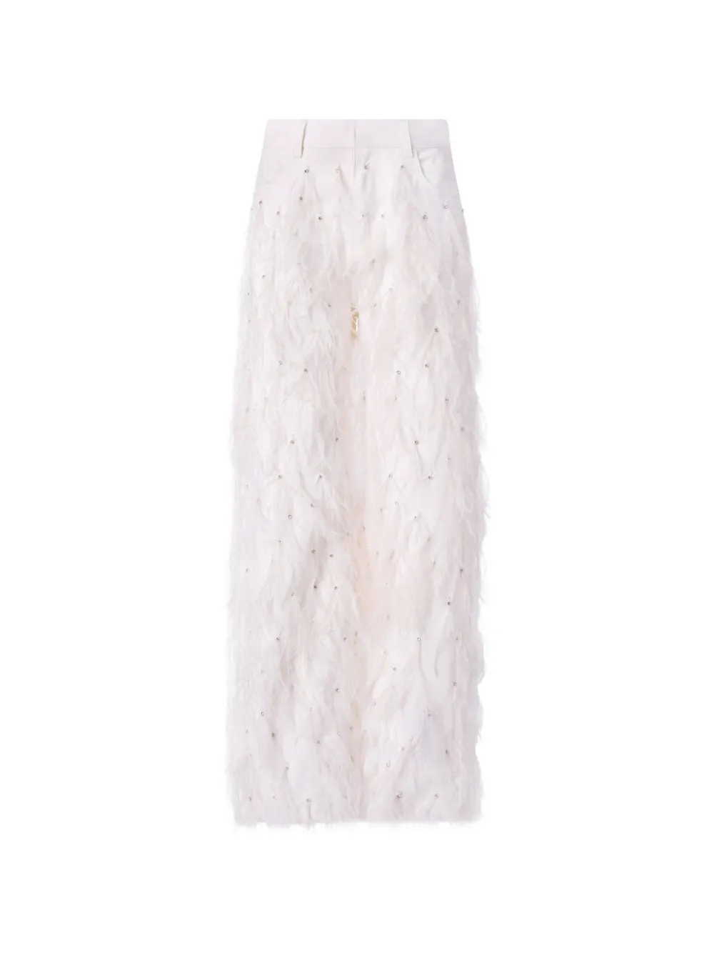 PINKO Broek verfraaid met kristallen en veren afwerking Beige