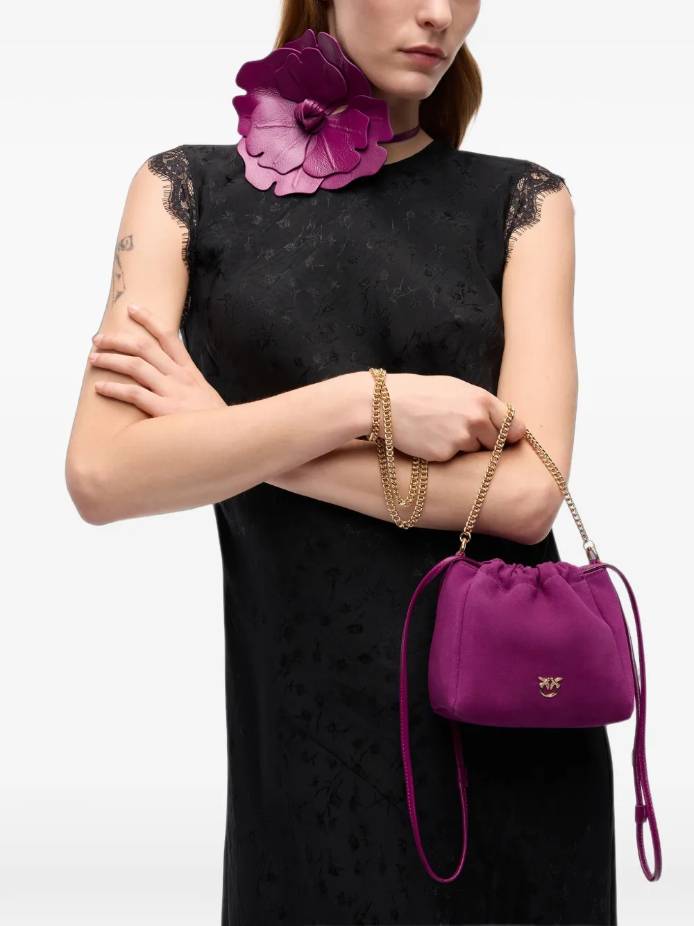 PINKO Suède clutch met bloemdetail Paars