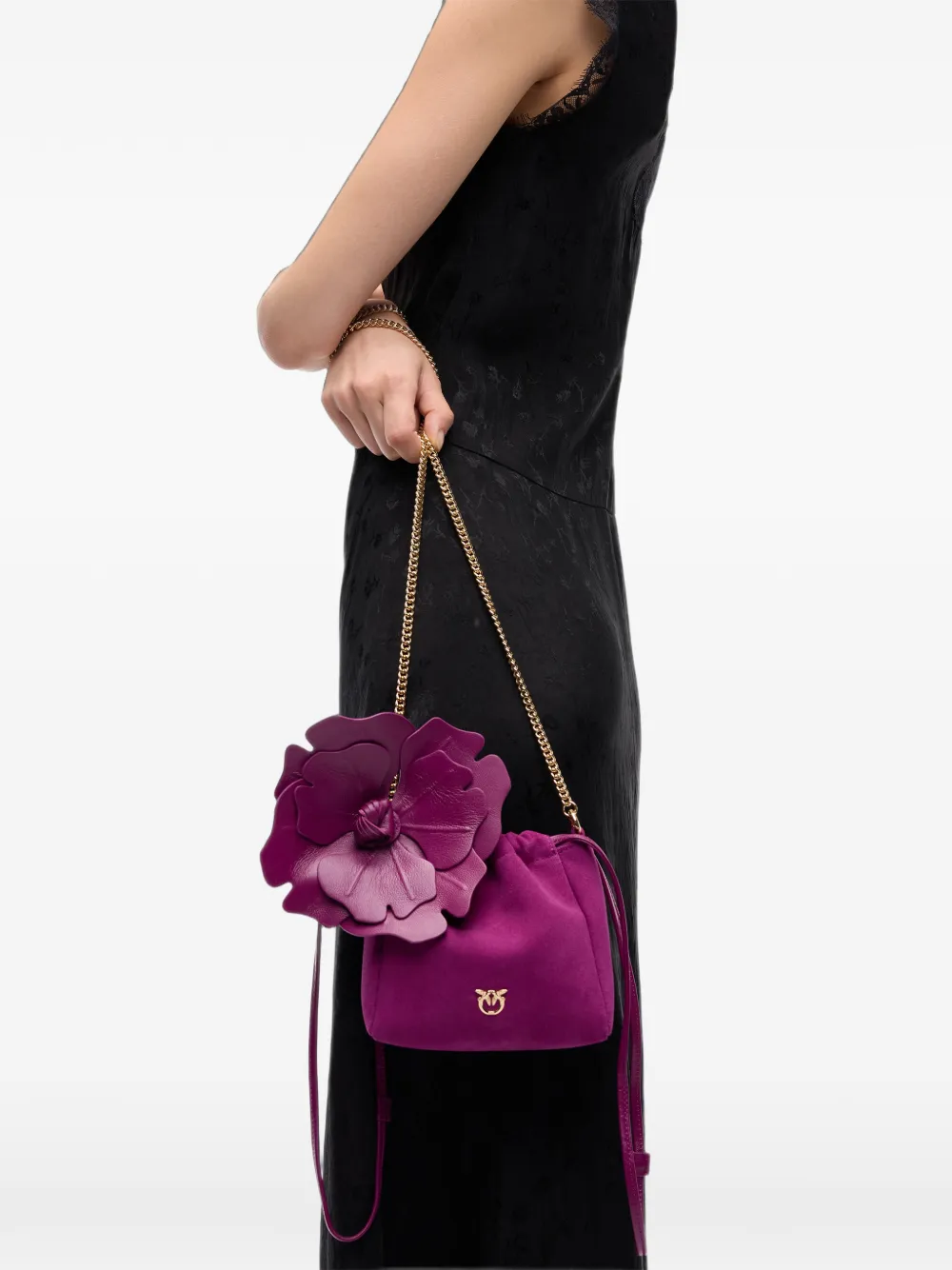 PINKO Suède clutch met bloemdetail Paars