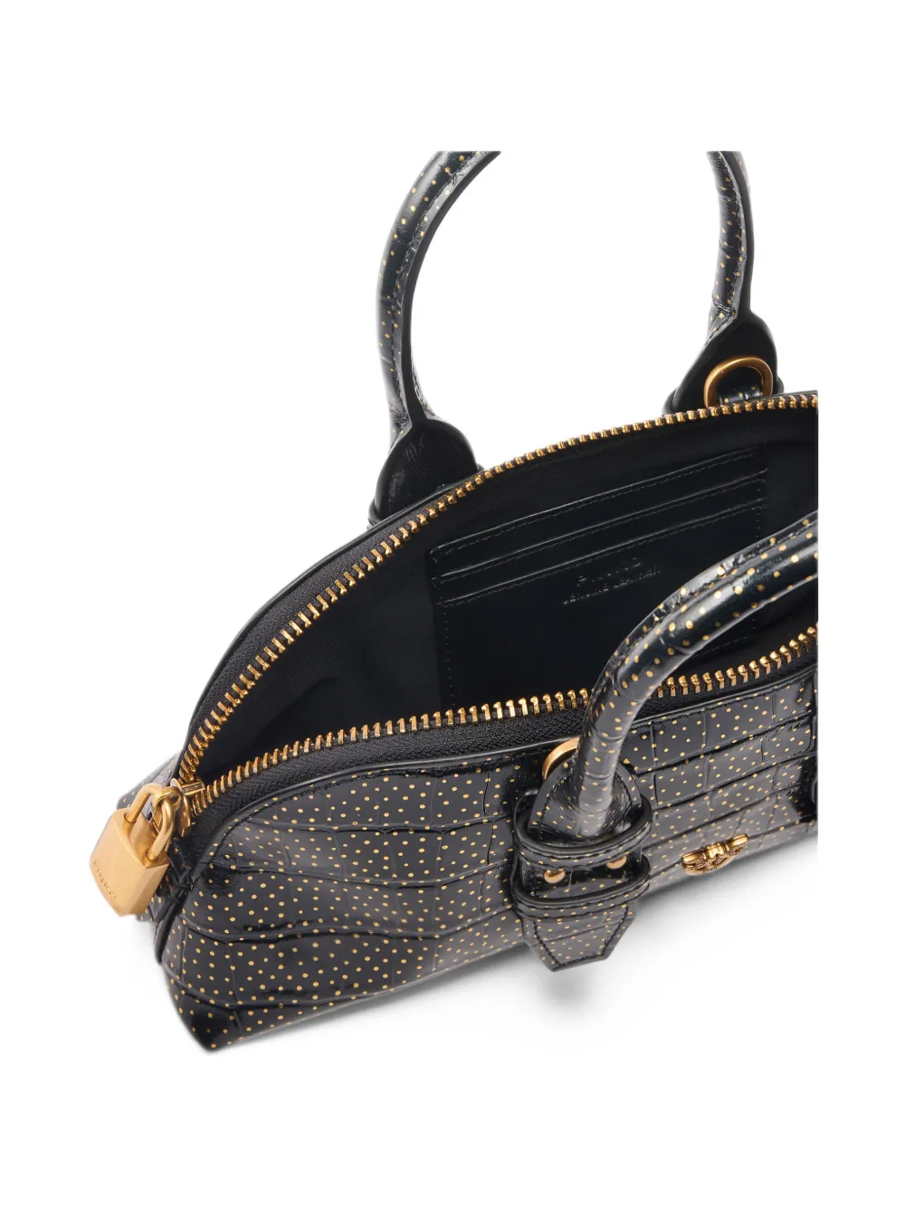 PINKO medium crocodile-print leather bag with gold polka dots Zwart