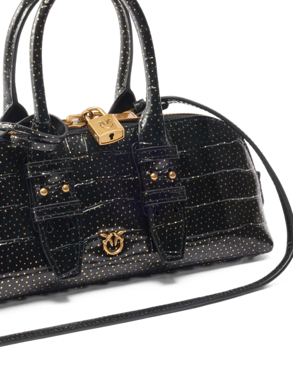 PINKO medium crocodile-print leather bag with gold polka dots Zwart
