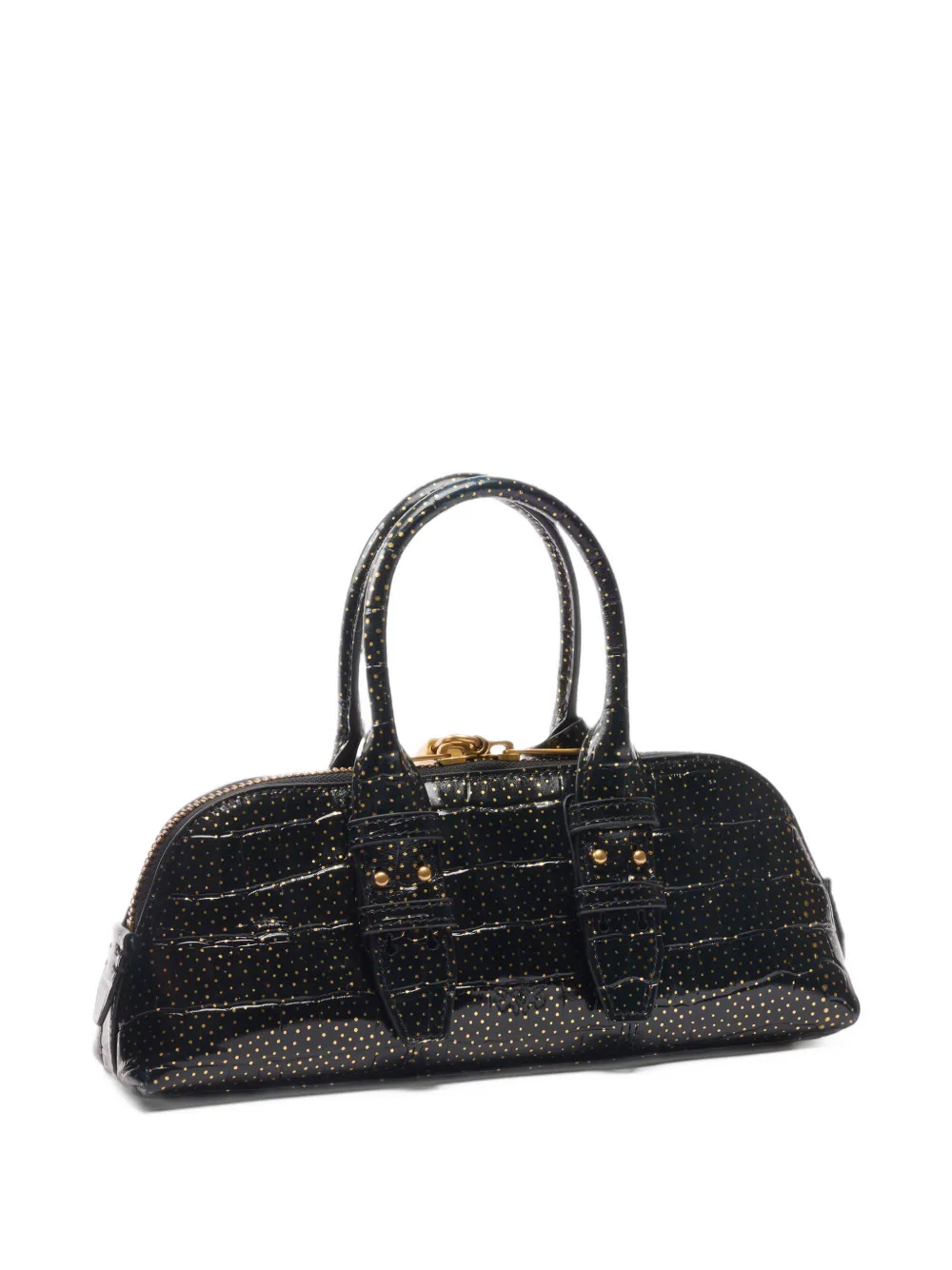 PINKO medium crocodile-print leather bag with gold polka dots Zwart