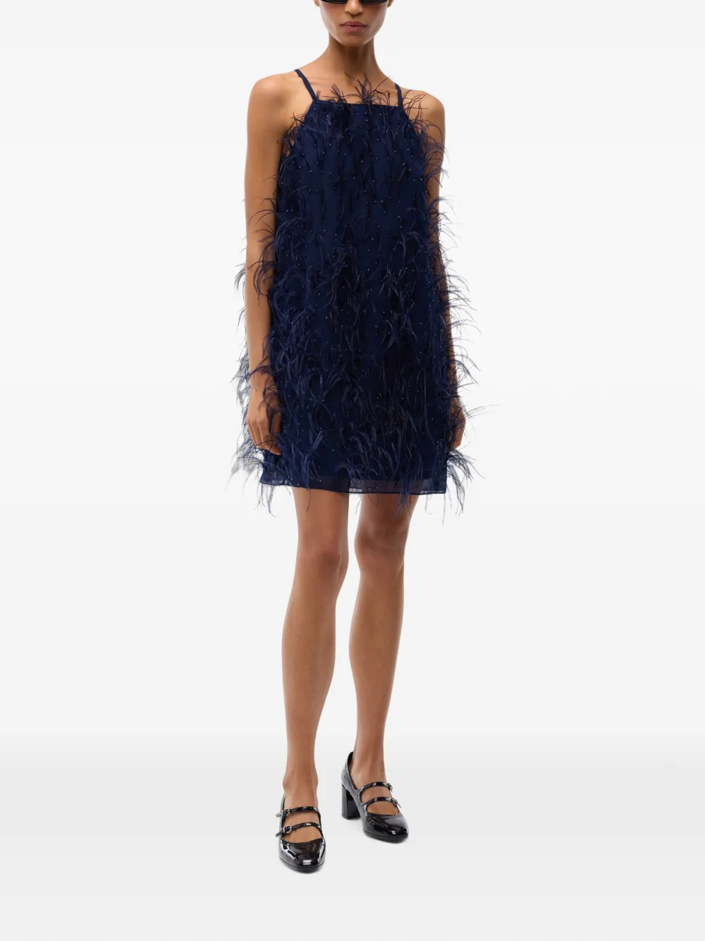 PINKO Jurk met afwerking van veren en pailletten Blauw
