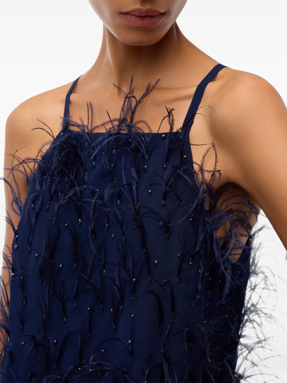 PINKO Jurk met afwerking van veren en pailletten Blauw