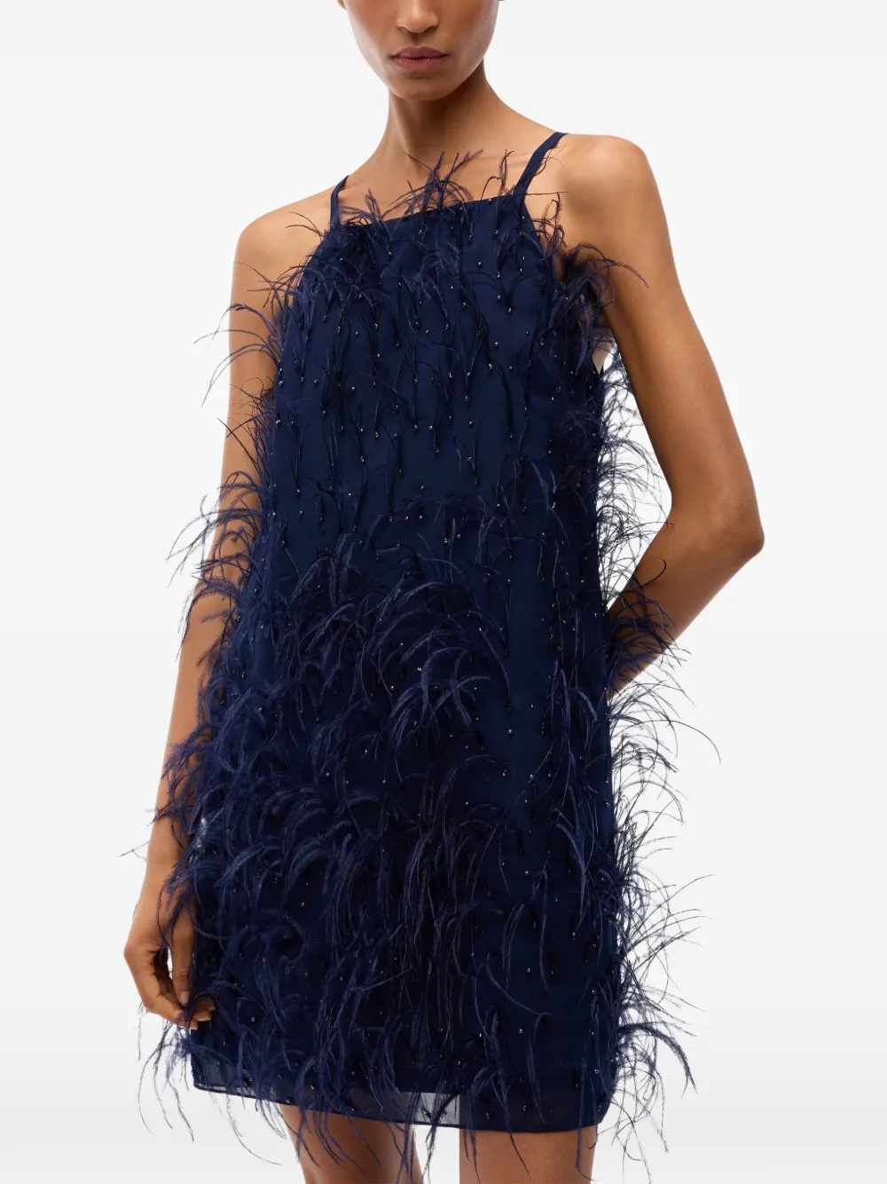 PINKO feather-trim sequin-embellished dress