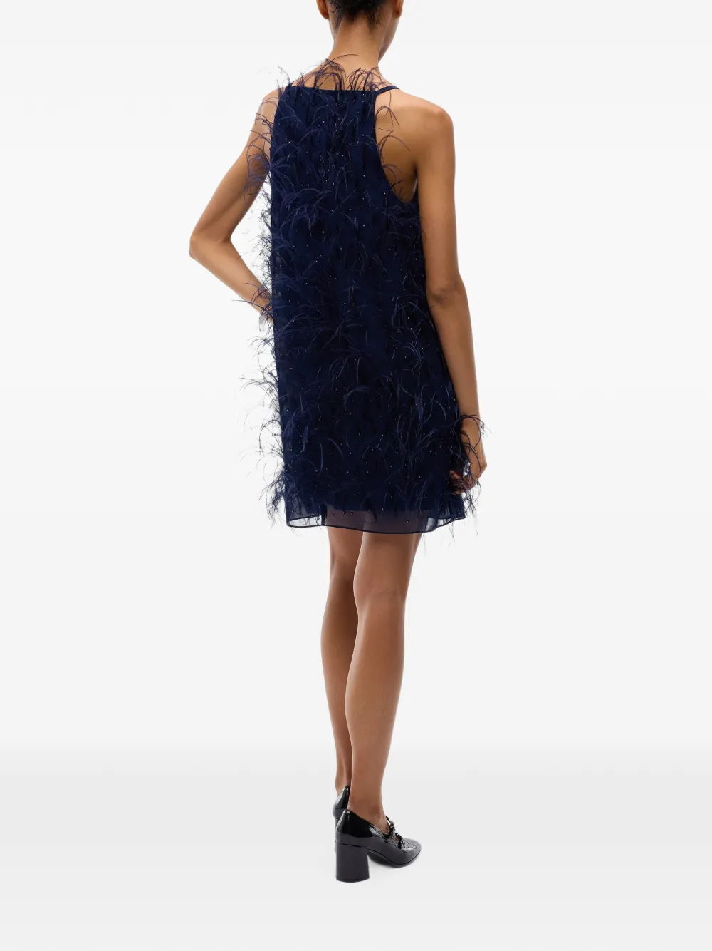 PINKO Jurk met afwerking van veren en pailletten Blauw