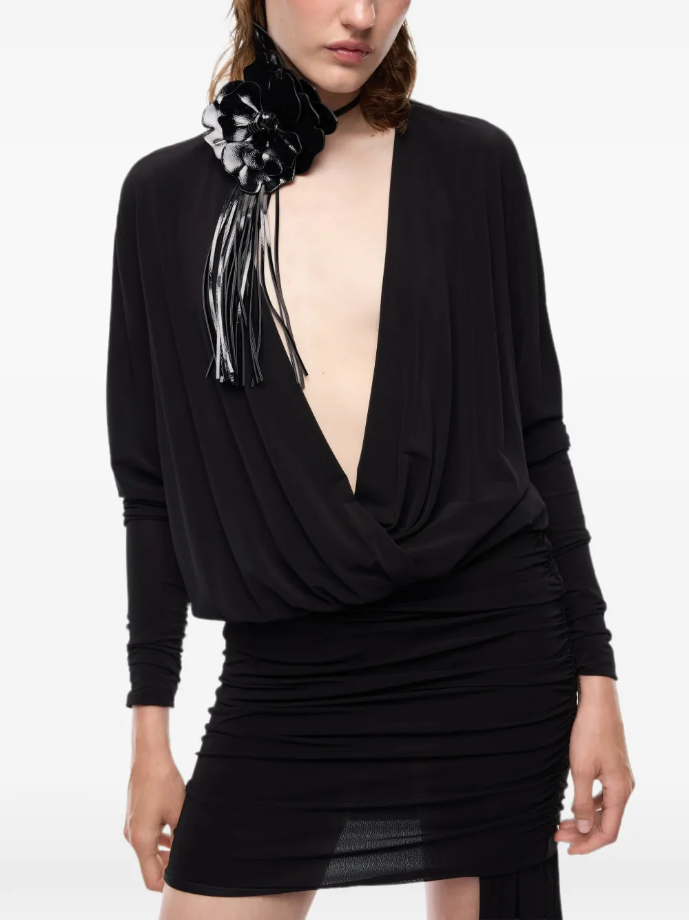 PINKO Gesmockte mini-jurk met lint Zwart