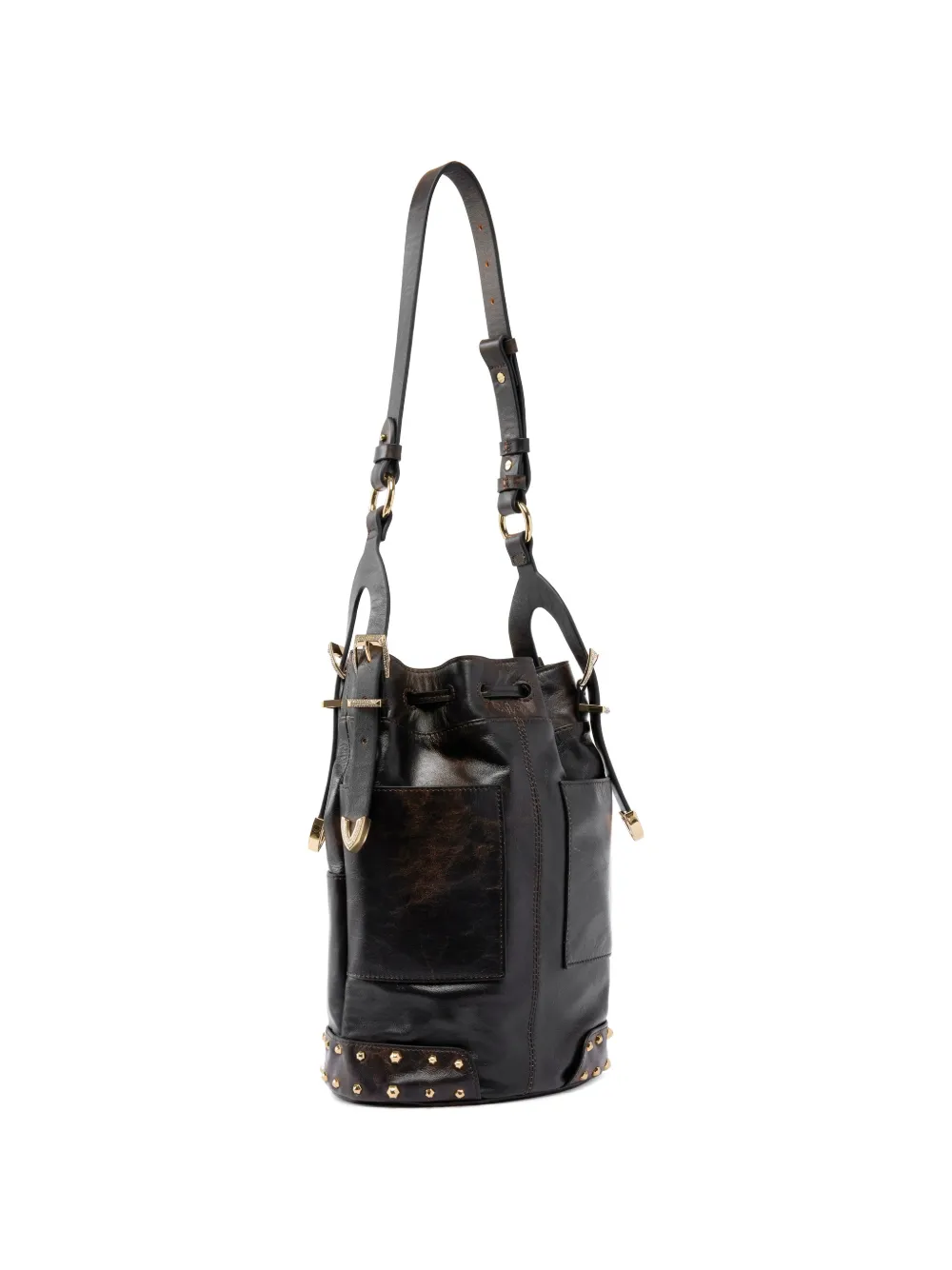 PINKO Leren bucket-tas met studs Bruin