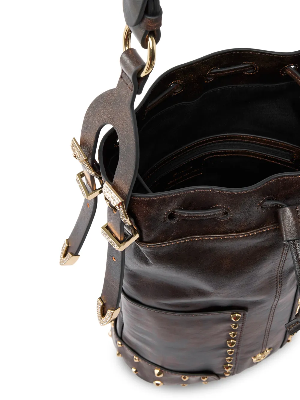 PINKO Leren bucket-tas met studs Bruin