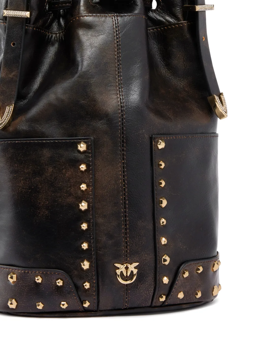 PINKO Leren bucket-tas met studs Bruin