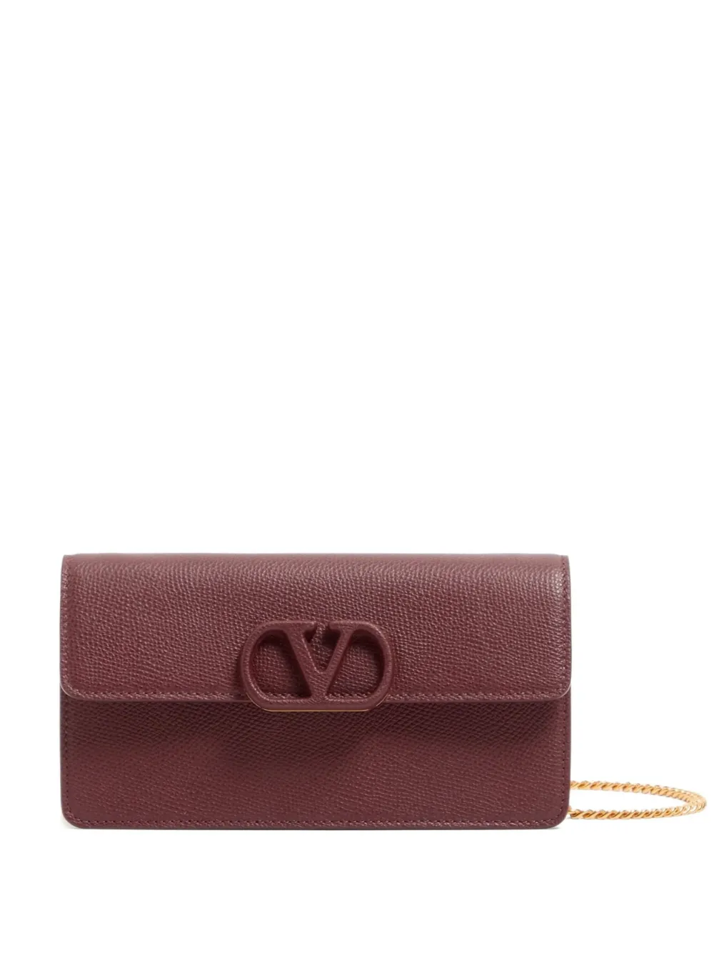 Valentino Garavani Portafoglio VLogo Signature in pelle di vitello con catena - Rosso