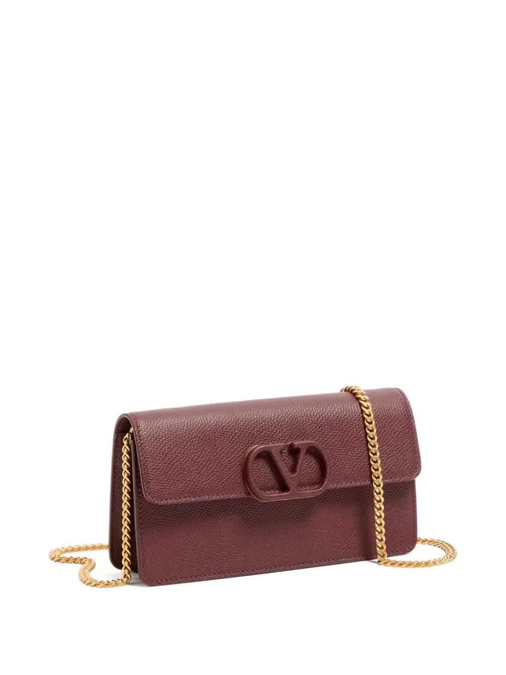 Valentino Garavani VLogo Signature portemonnee van bewerkt kalfsleer met ketting Rood