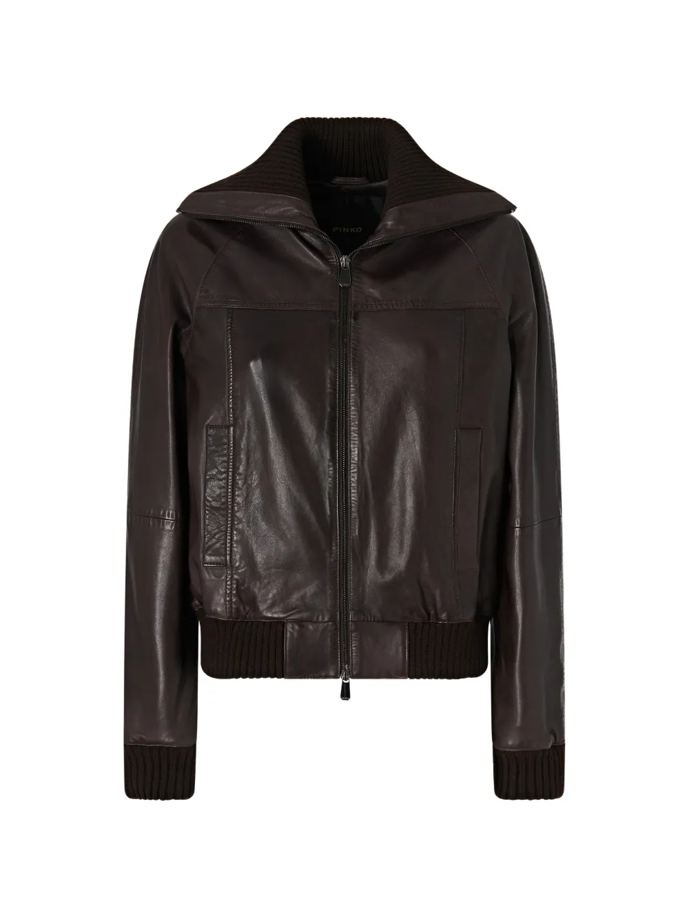 PINKO ribbed-trim leather jacket - Nero