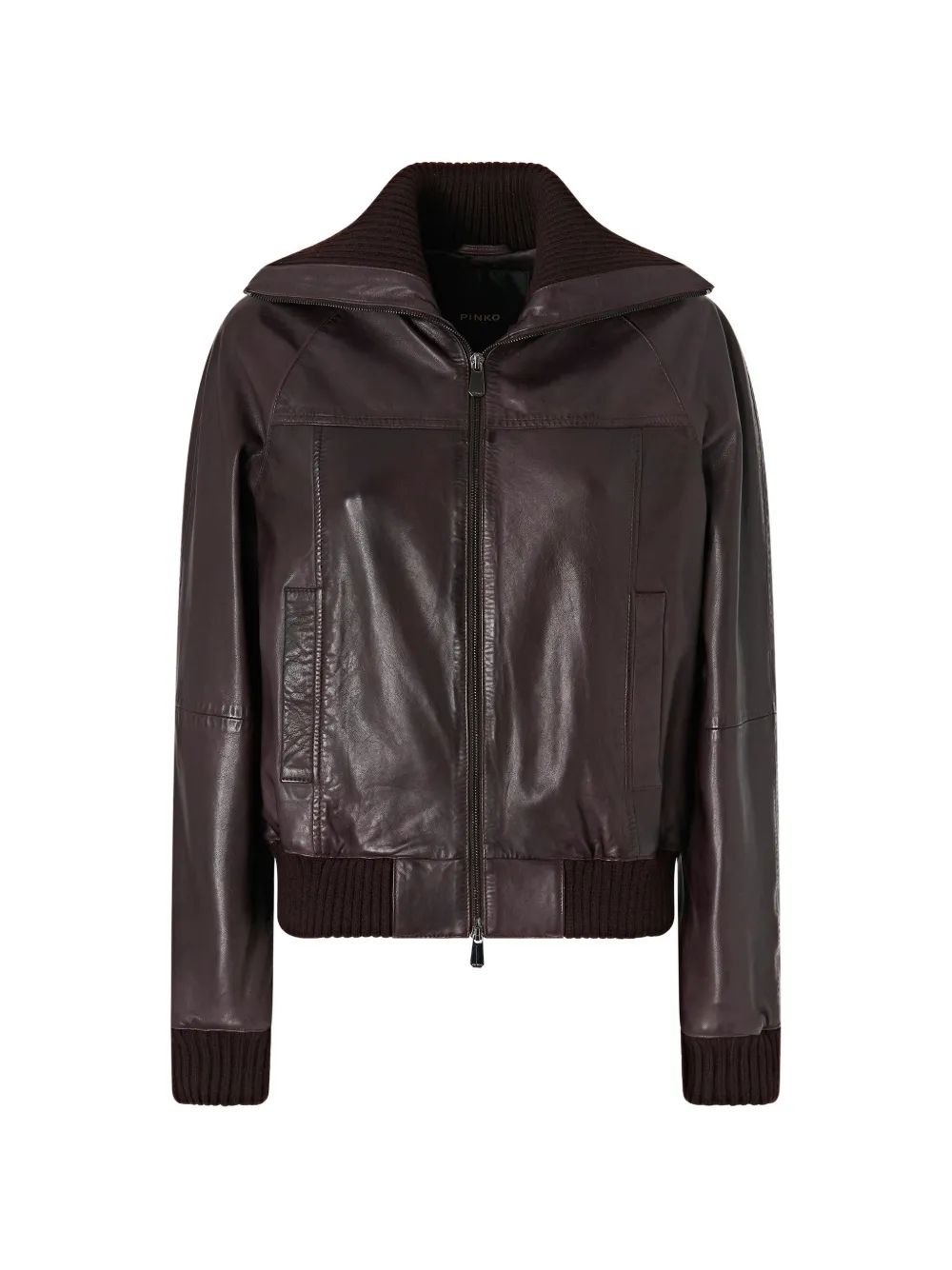PINKO ribbed-trim leather jacket
