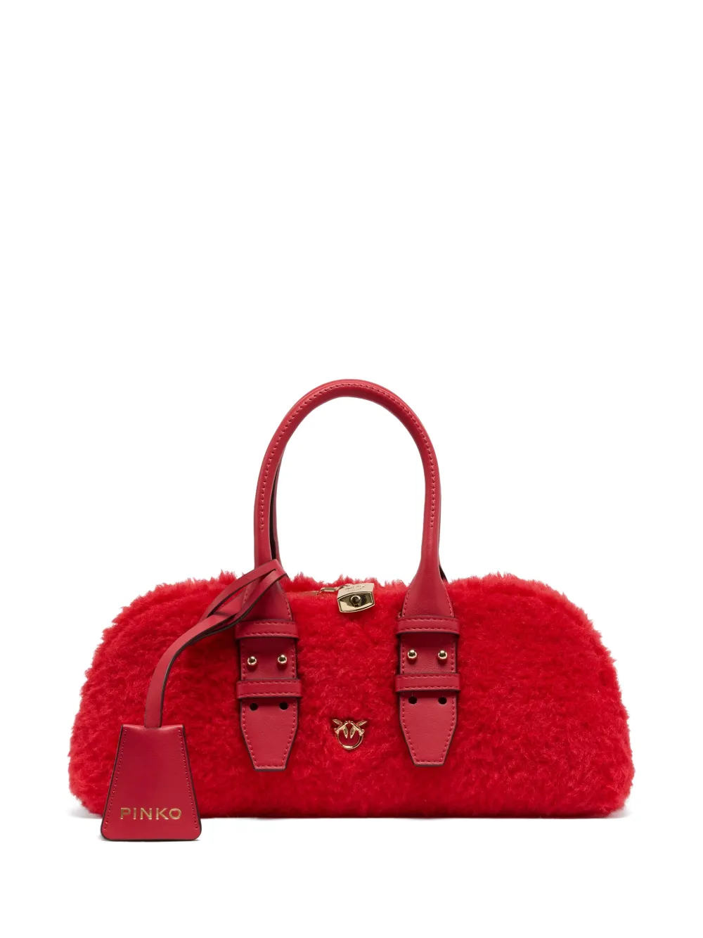 PINKO Love Birds faux-shearling tote bag - Red