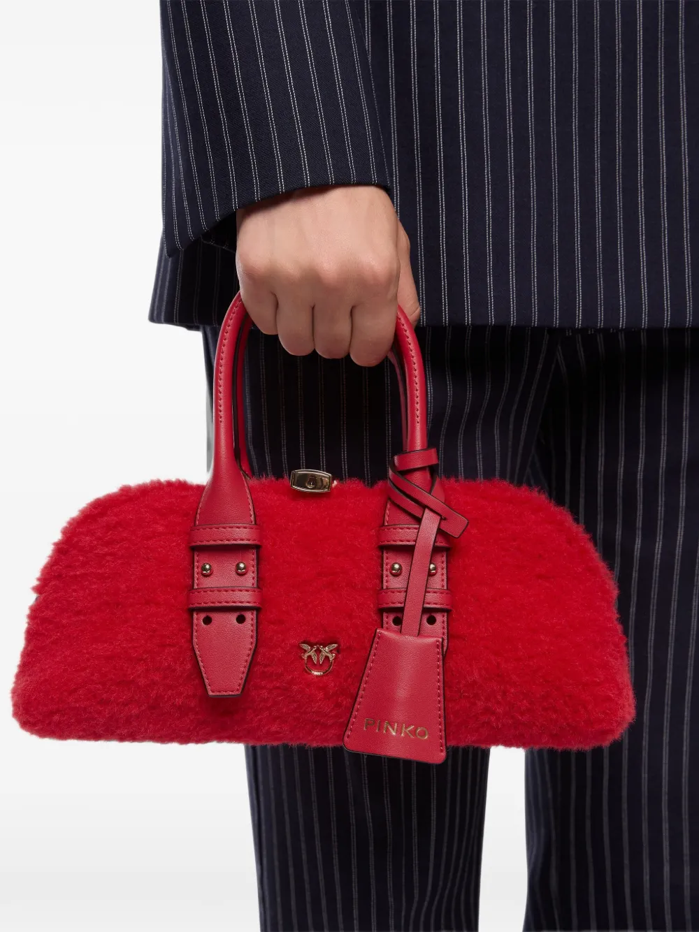PINKO Love Birds shopper van imitatielamswol Rood