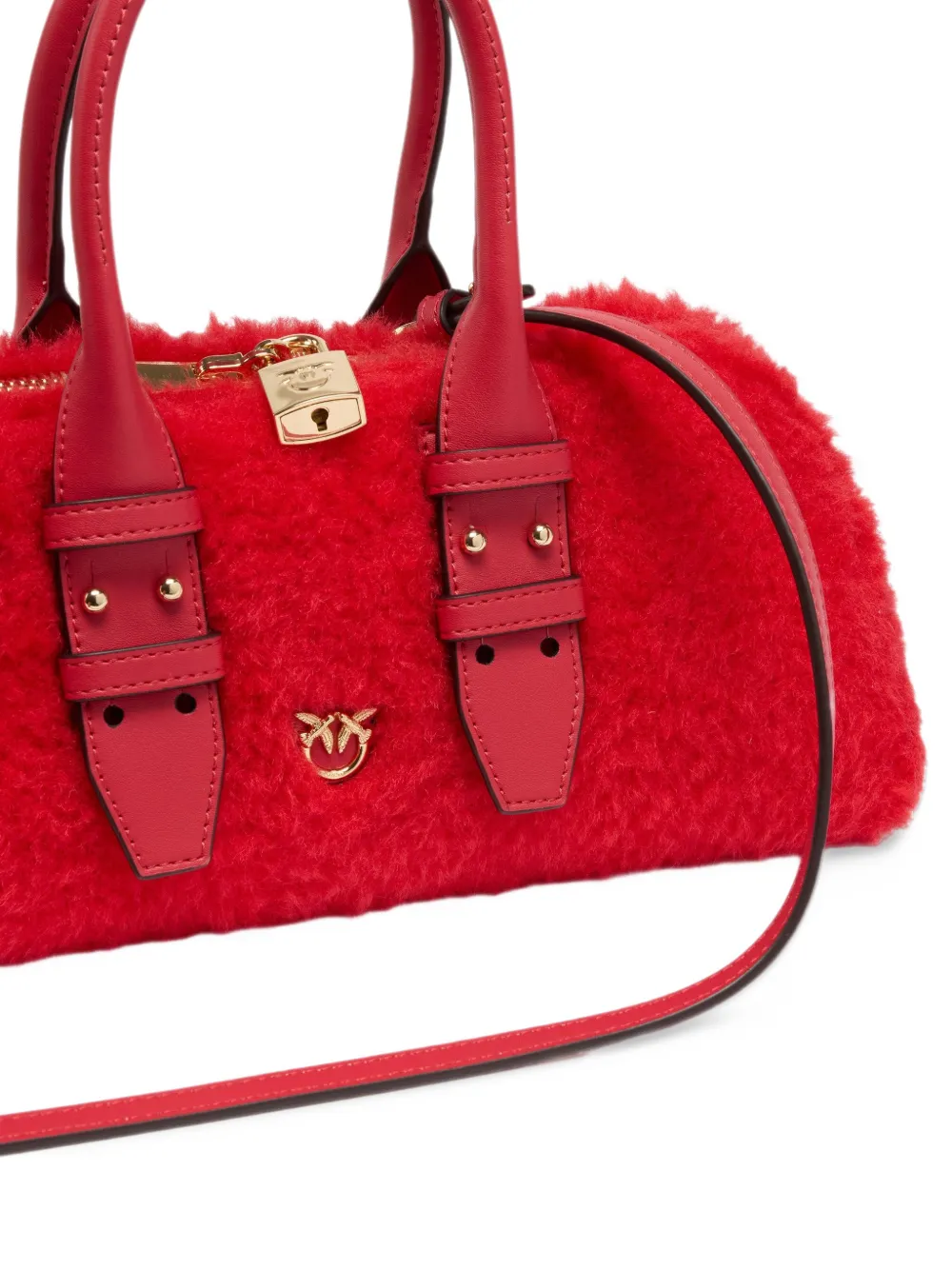 PINKO Love Birds shopper van imitatielamswol Rood