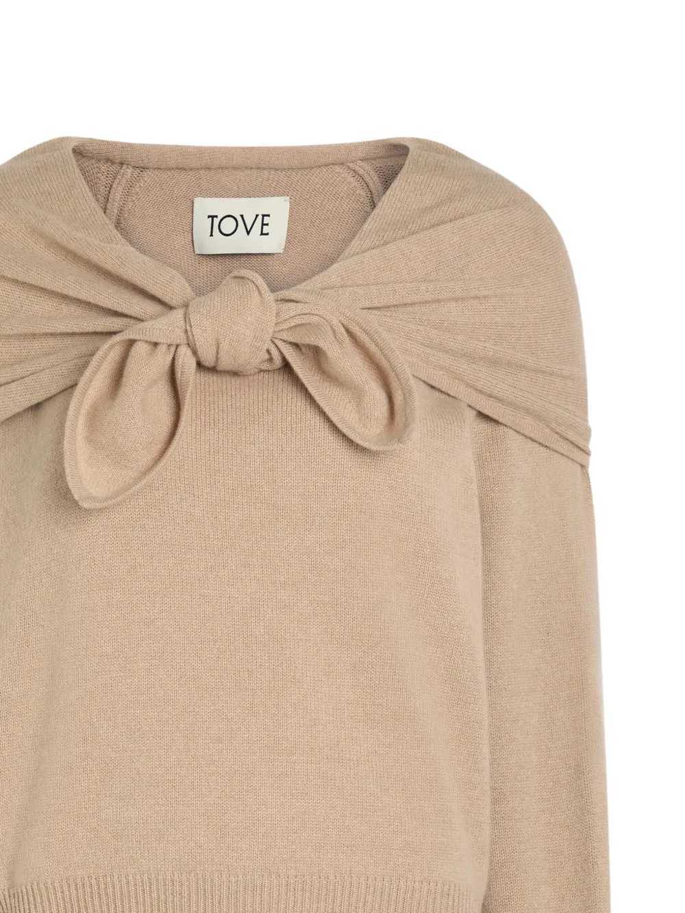 Tove Bow-detail Knitted Jumper in Neutrals, view 2