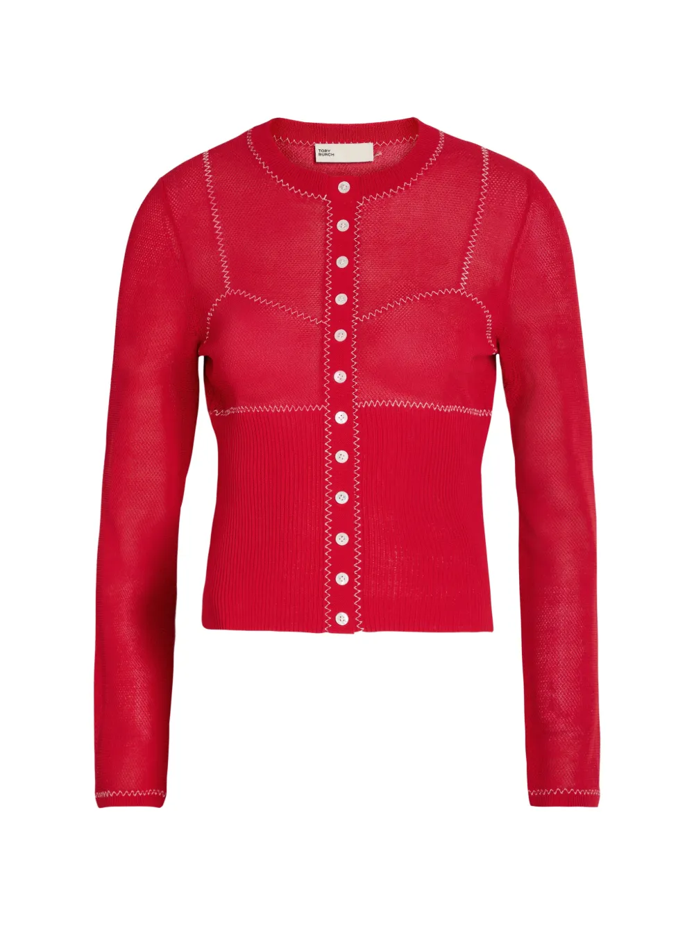 Tory Burch contrast-stitch button-up cardigan - Rosso