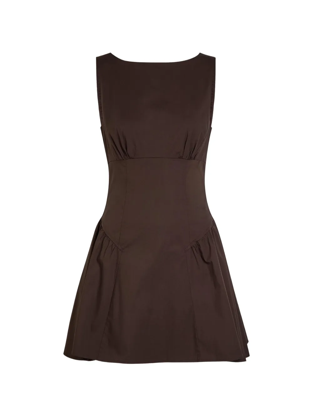 STAUD Gwen gathered-waist flared mini dress - Brown