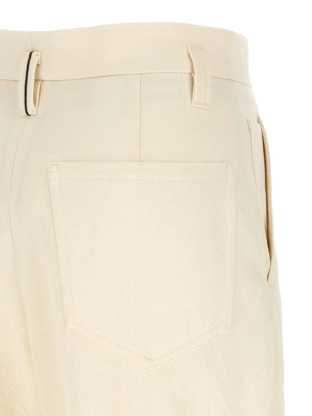Brunello Cucinelli Geverfde katoenen en wollen denim baggy broek met monili Beige