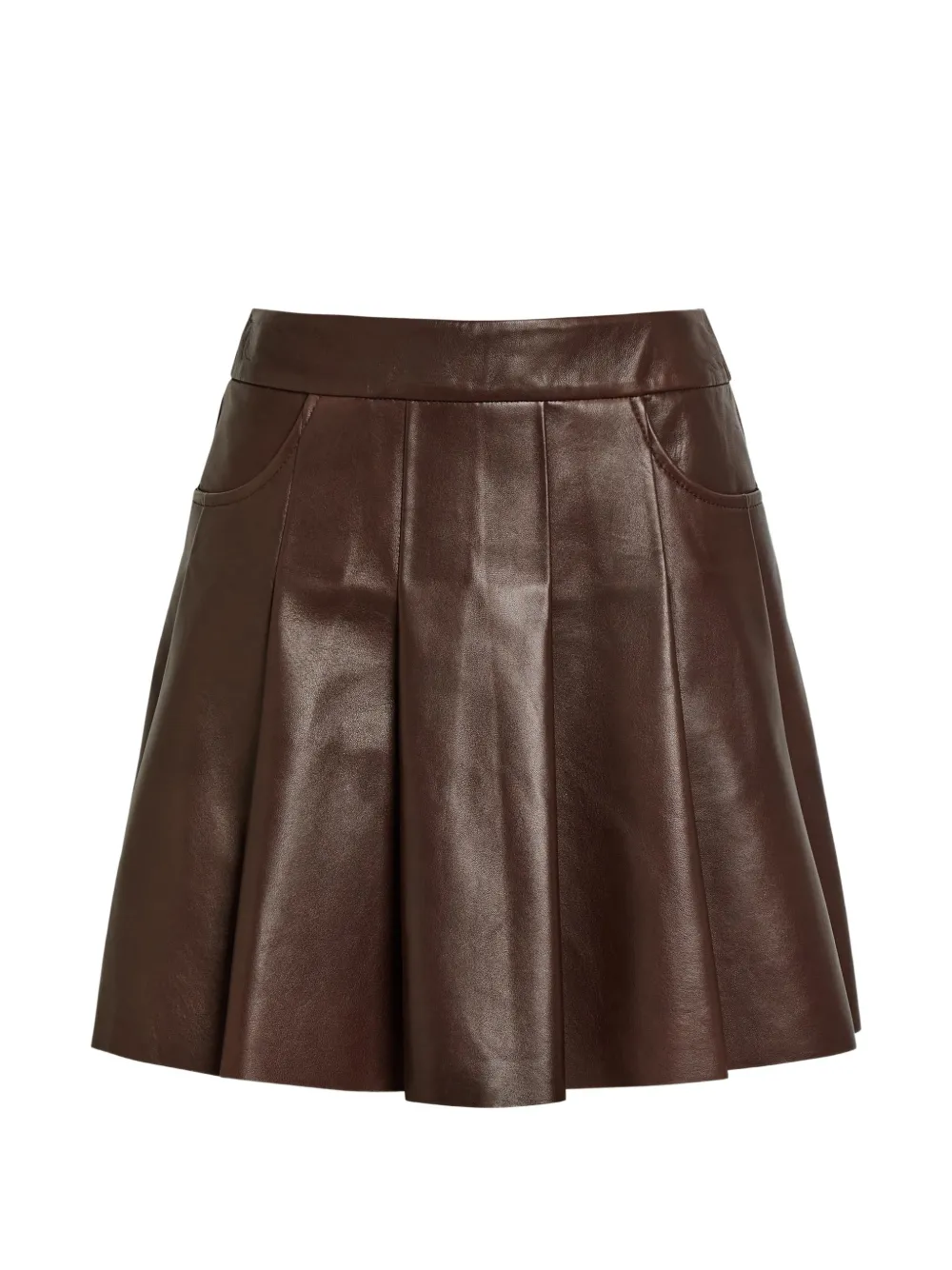 Nour Hammour pleated leather mini skirt - Marrone