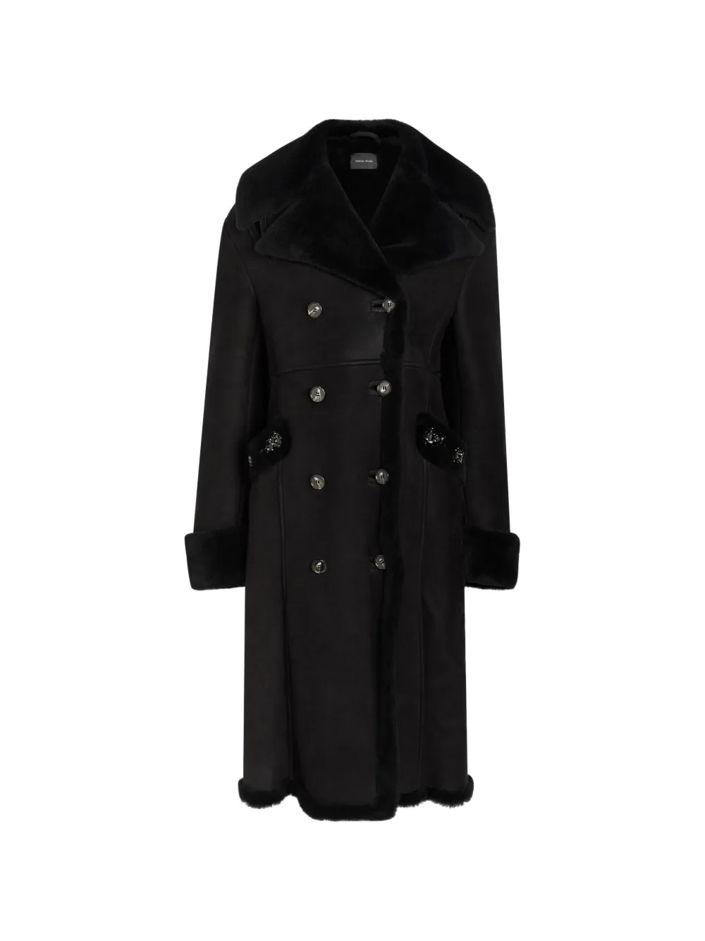 Simone Rocha double-breasted shearling-trimmed coat Zwart
