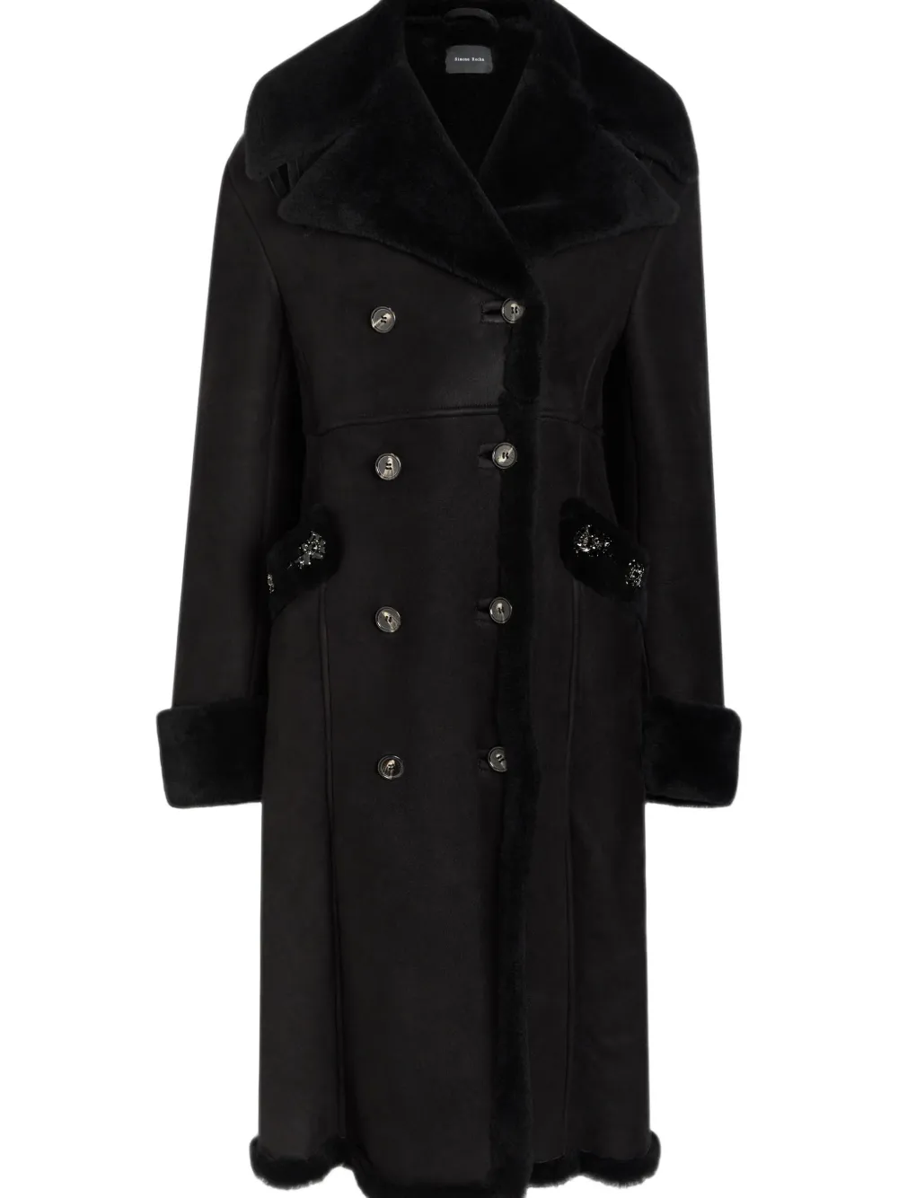 Simone Rocha double-breasted shearling-trimmed coat Zwart