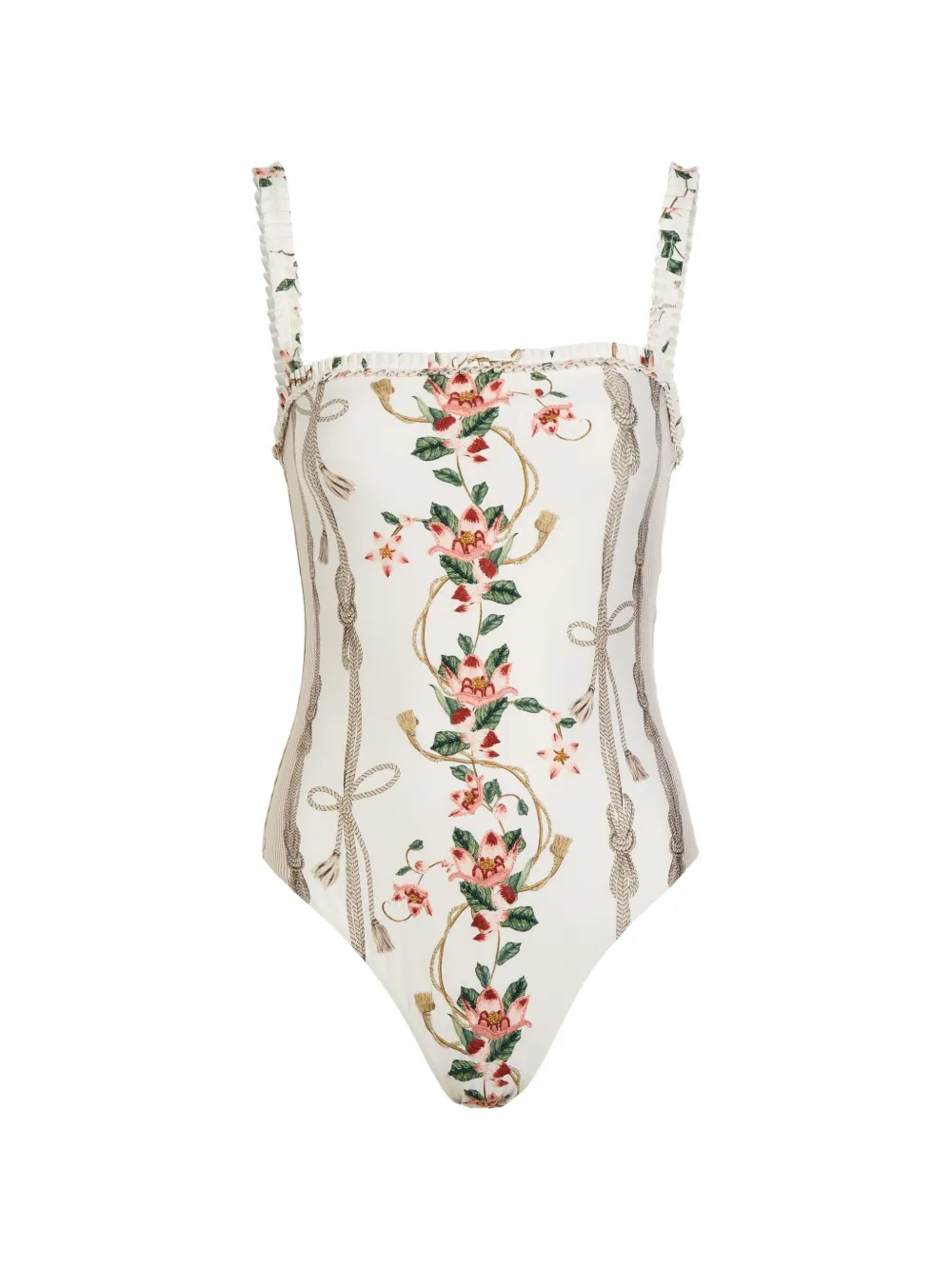 Agua By Agua Bendita Limon Navegante floral-print ruffled swimsuit - Bianco