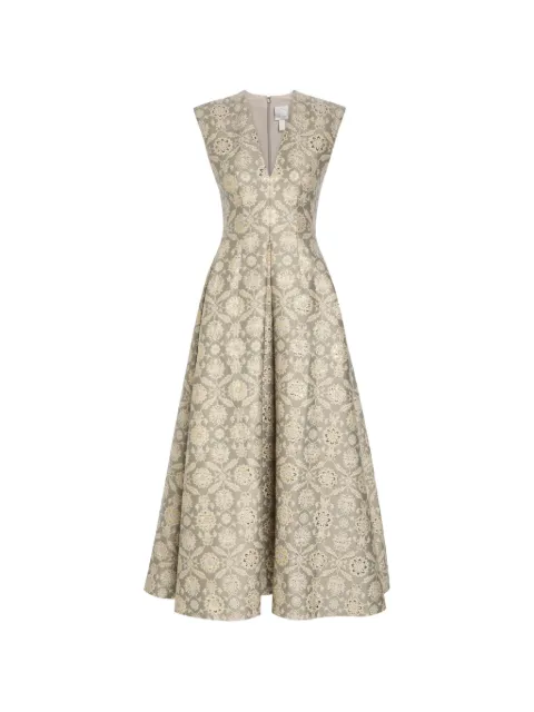Huishan Zhang vestido largo con brocado floral y cuello en V