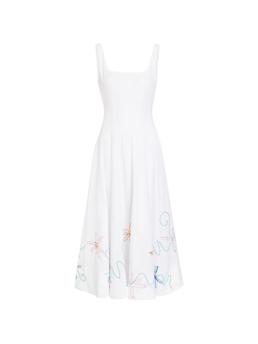 STAUD embroidered sleeveless midi dress - White