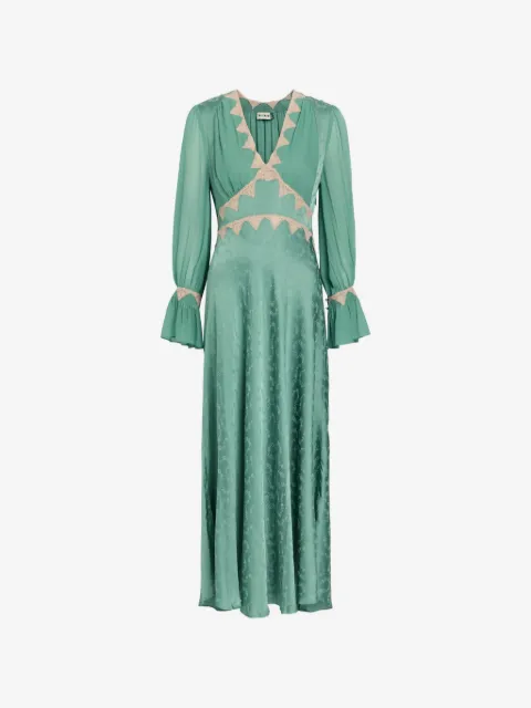 Rixo Arlena Jacquard-Maxikleid mit Spitzenbesatz