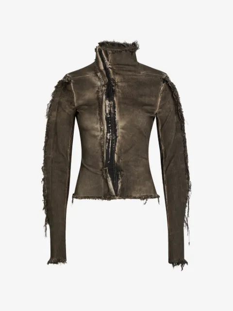 Rick Owens chamarra de mezclilla con bordes deshilachados