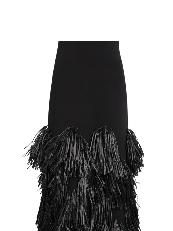 aje black fringe dress Elva fringed-detail Maxi | australian brand aje dedicates
