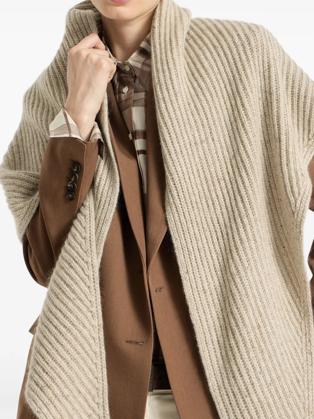 Brunello Cucinelli Ribgebreide sjaal van kasjmier wol en mohair Beige