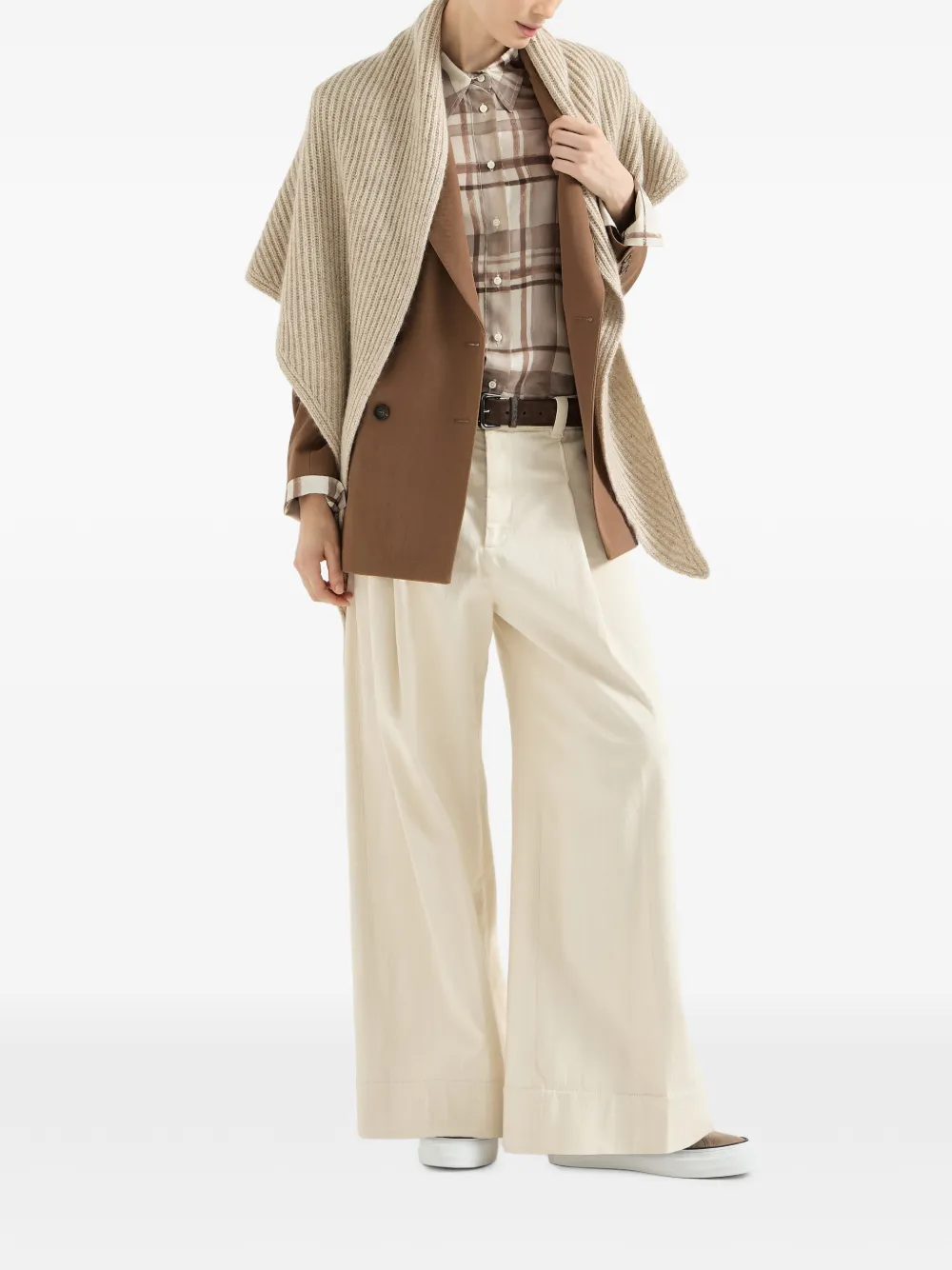 Brunello Cucinelli Ribgebreide sjaal van kasjmier wol en mohair Beige