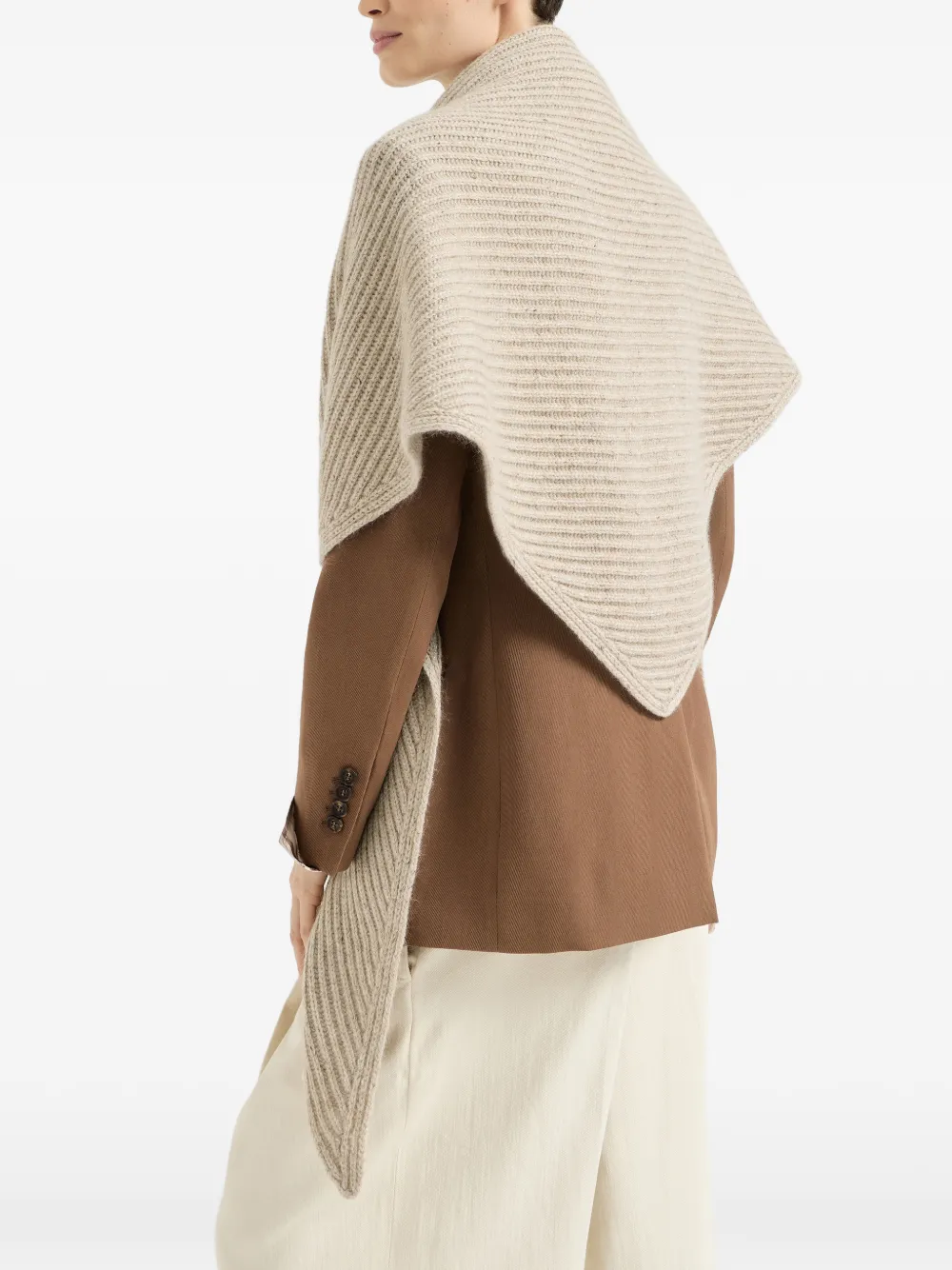 Brunello Cucinelli Ribgebreide sjaal van kasjmier wol en mohair Beige