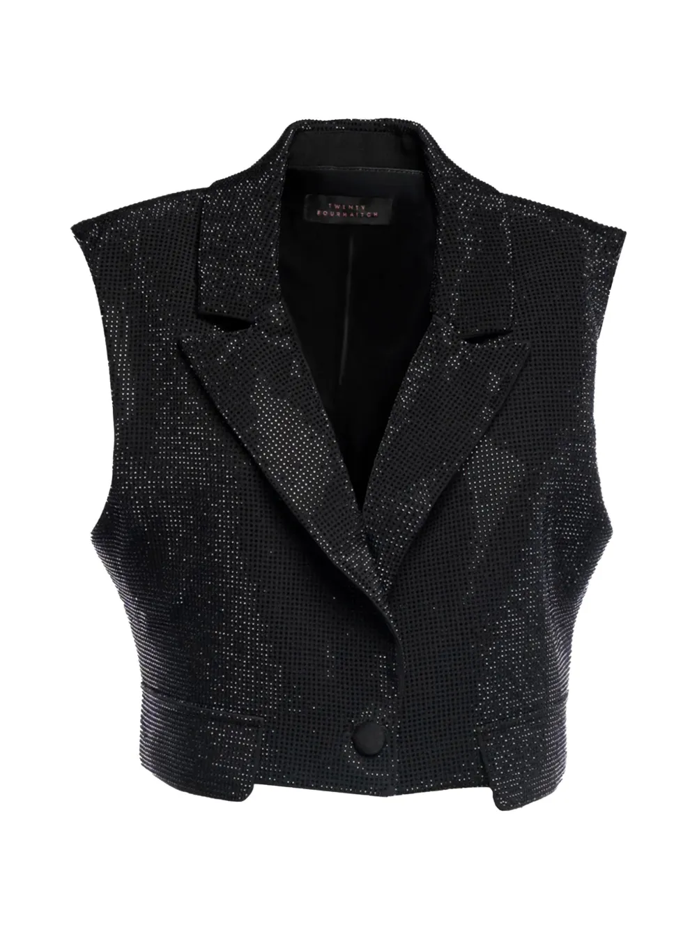 Twenty Four Haitch Edasic Rhinestone-embellished Cropped Vest In Black