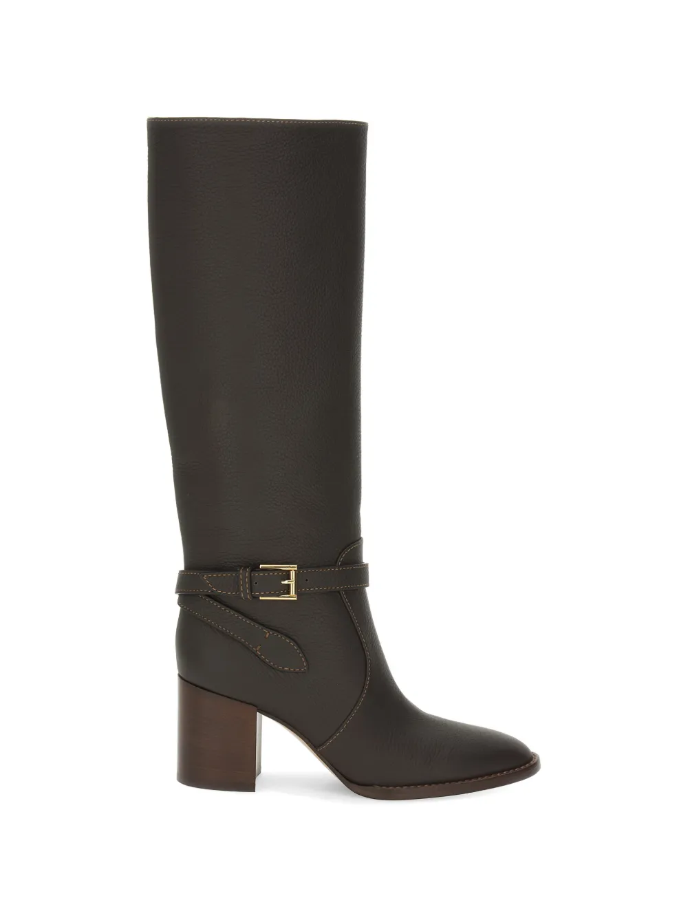 Gianvito Rossi buckle-strap pebbled-leather knee length boots - Brown