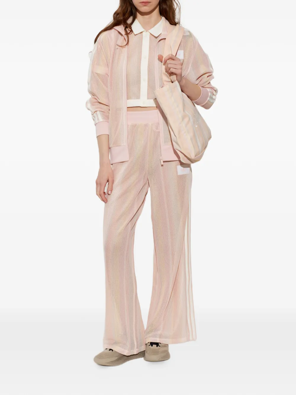 adidas Blouse met gestreept detail en mesh Roze