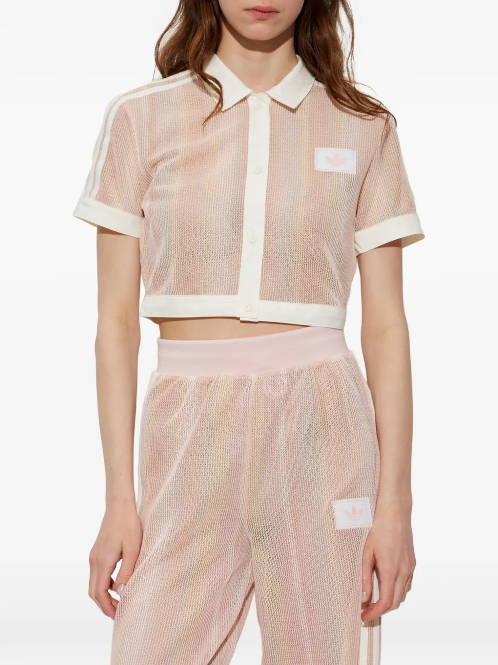 adidas Blouse met gestreept detail en mesh Roze