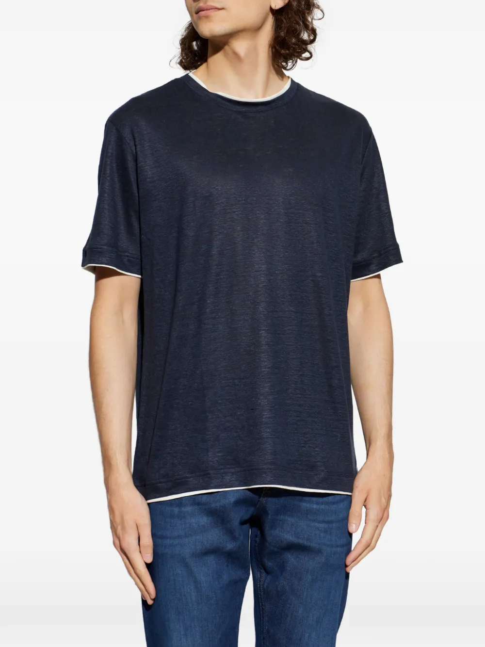 Eleventy Gelaagd linnen T-shirt Blauw